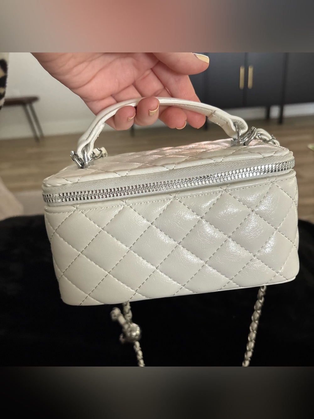 Fashion Nova Quilted Cream Mini Top-Handle Crossbody